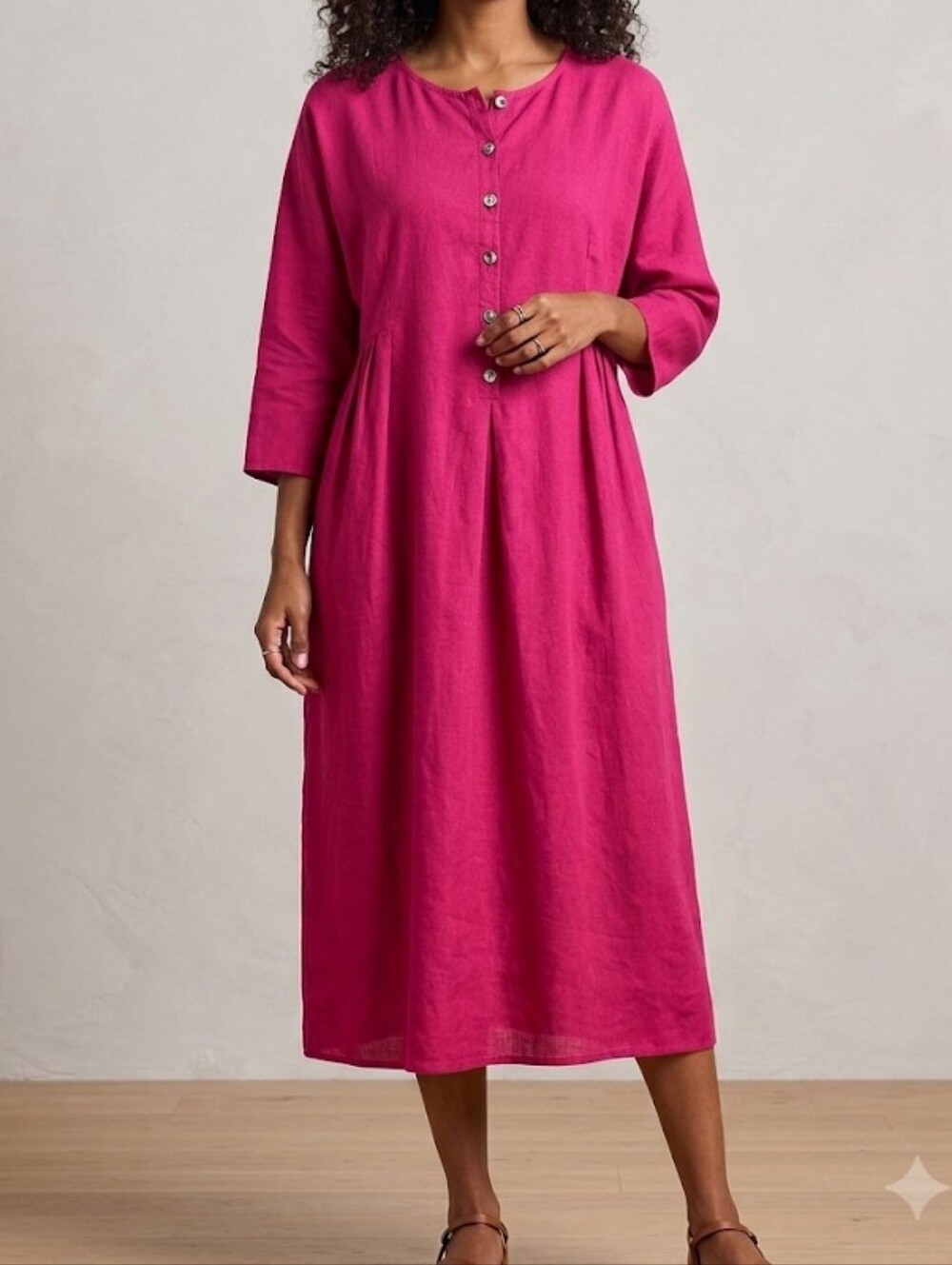 Gudrun Sjöden Button-Front Magenta Midi Dress with Relaxed Silhouette